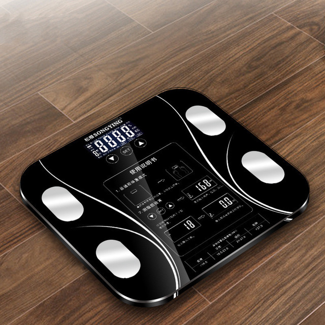 Badeværelse kropsfedt bmi vægt digital menneskelig elektronisk smart vægtvægt led digital engelsk funktion skærm usb charge: Sort