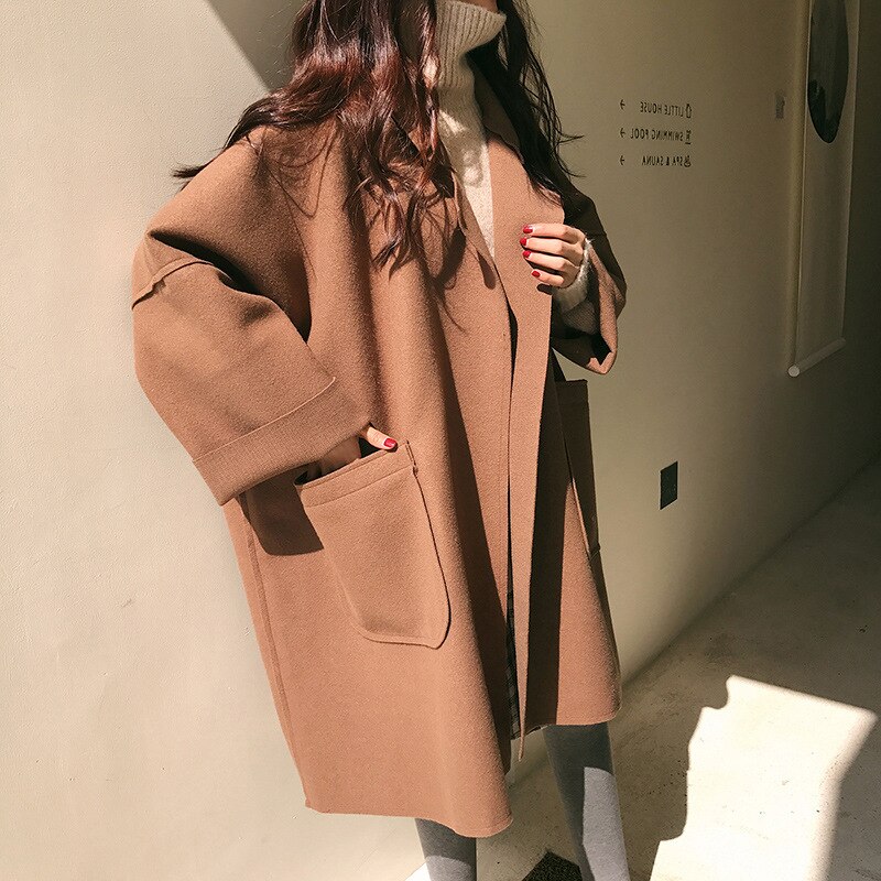 Manteau Oversize femme automne femmes manteau de laine grande poche femme Camel manteau dames longue décontracté grande taille manteau noir