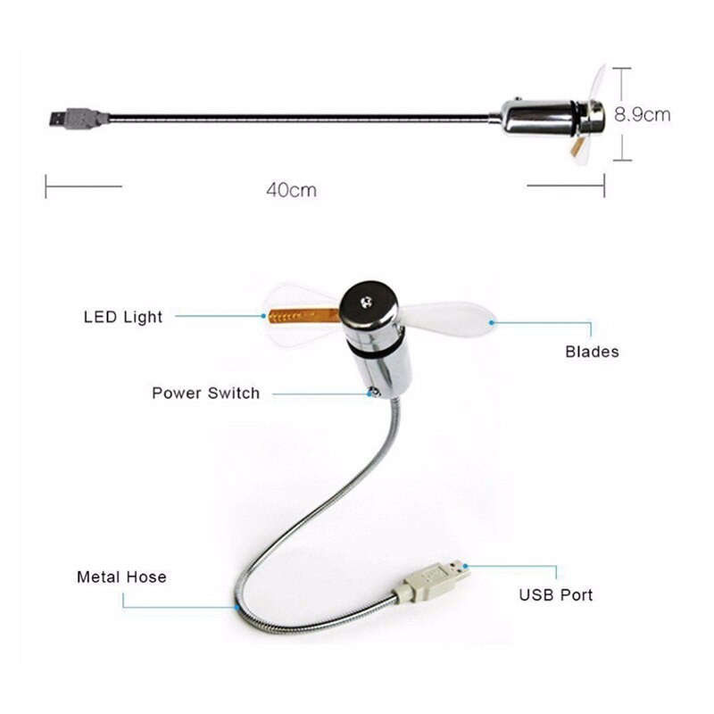 USB Fan Flexible Gooseneck LED Fan for PC Laptop Notebook Desktops GK99