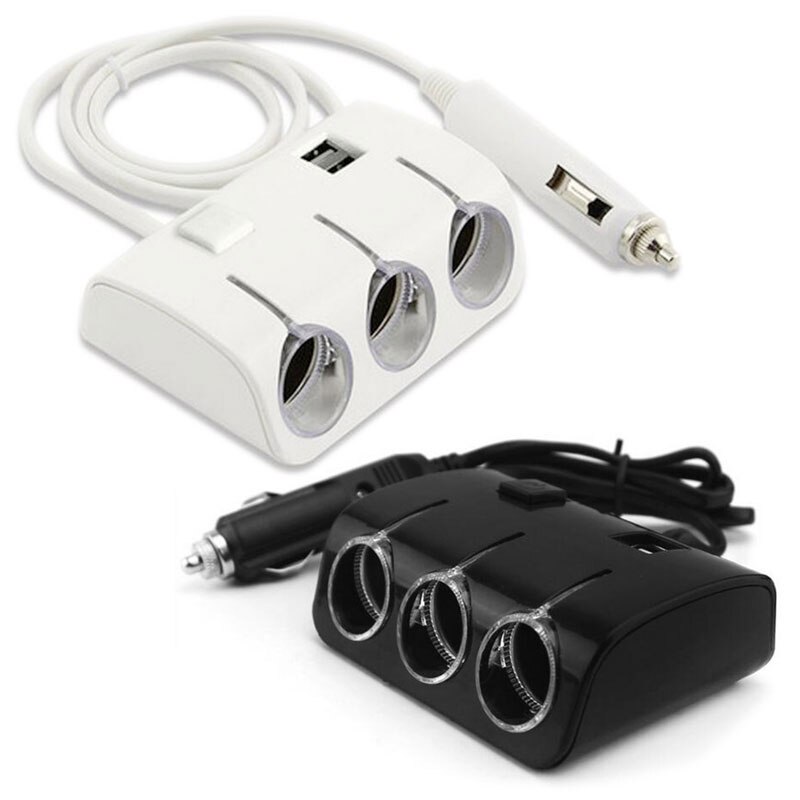 5V 1.2A Car Auto Cigarette Lighter Universal 3 Ways 2 USB Ports Dual USB Car Charger With Switch