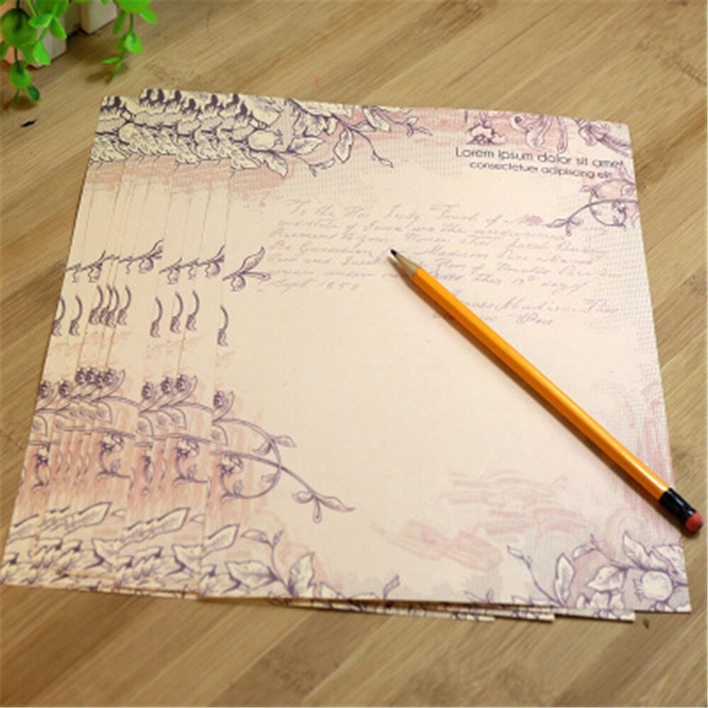 10pcs European Country Style Letter Pads Vintage Message Writing Paper Letter Set Envelope Letter Paper School Stationery: E