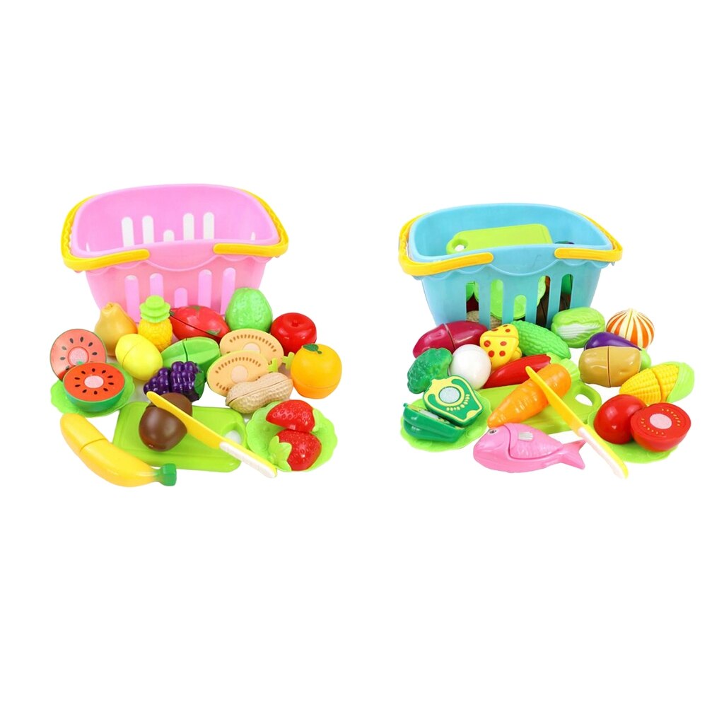 20Pcs Pretend Cutting Play Food Set with Storage Basket, Early Development Learning Toy for Toddlers 3 Years +