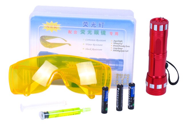 A/C Ultraviolet leak detection,Air conditioning R134a Refrigerant system leak test Detector UV dye: Suit