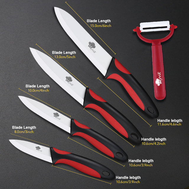 Keramik Messer Küche 3 4 5 6 Zoll Koch Utilityw Halfter Schäler Weiß Zirkonia Klinge Obst Gemüse Kochen Werkzeug 4 stück einstellen: 3456 REDblack