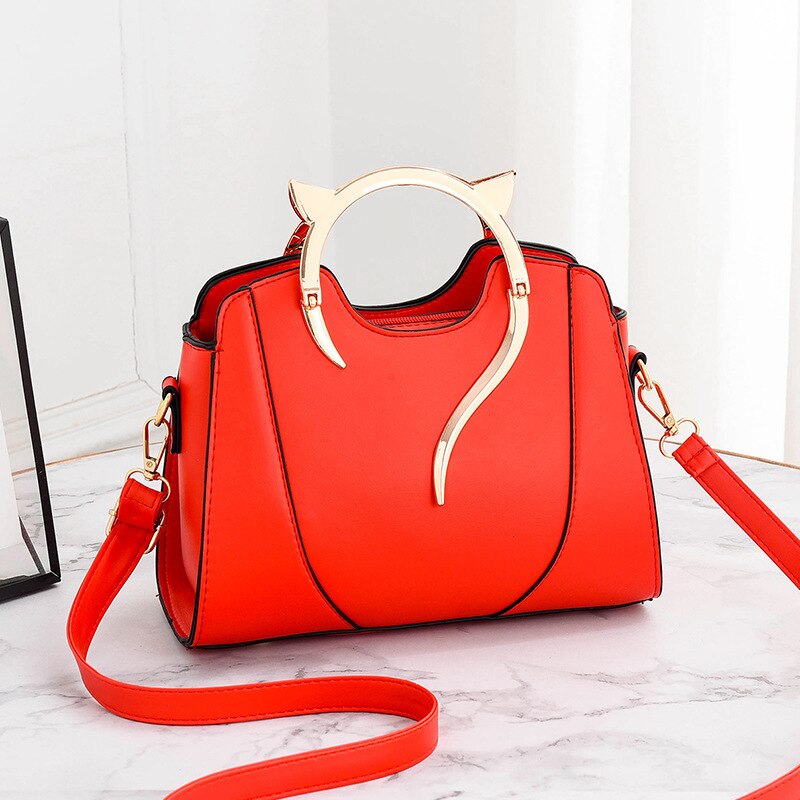 Kat Vormige Draagtas Ring Vrouwen Tas Hoge Capaciteit Handtassen Zomer Trend Tassen Voor Vrouwen Pu Schoudertas Rits Crossbody bag: Rood