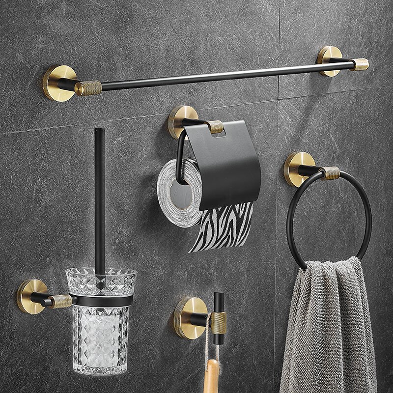 Stainless Steel Bathroom Hardware Set Bathroom Accessories Black Towel Rail Bar Rack Gold Towel Bar Shelf Towel Holder