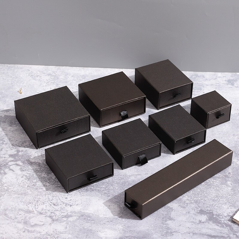Boîte d&#39;emballage de bijoux en carton, 10 pièces, pour bague, collier, Bracelet, pendentif, rouge, noir, café, emballage, boîtes de rangement