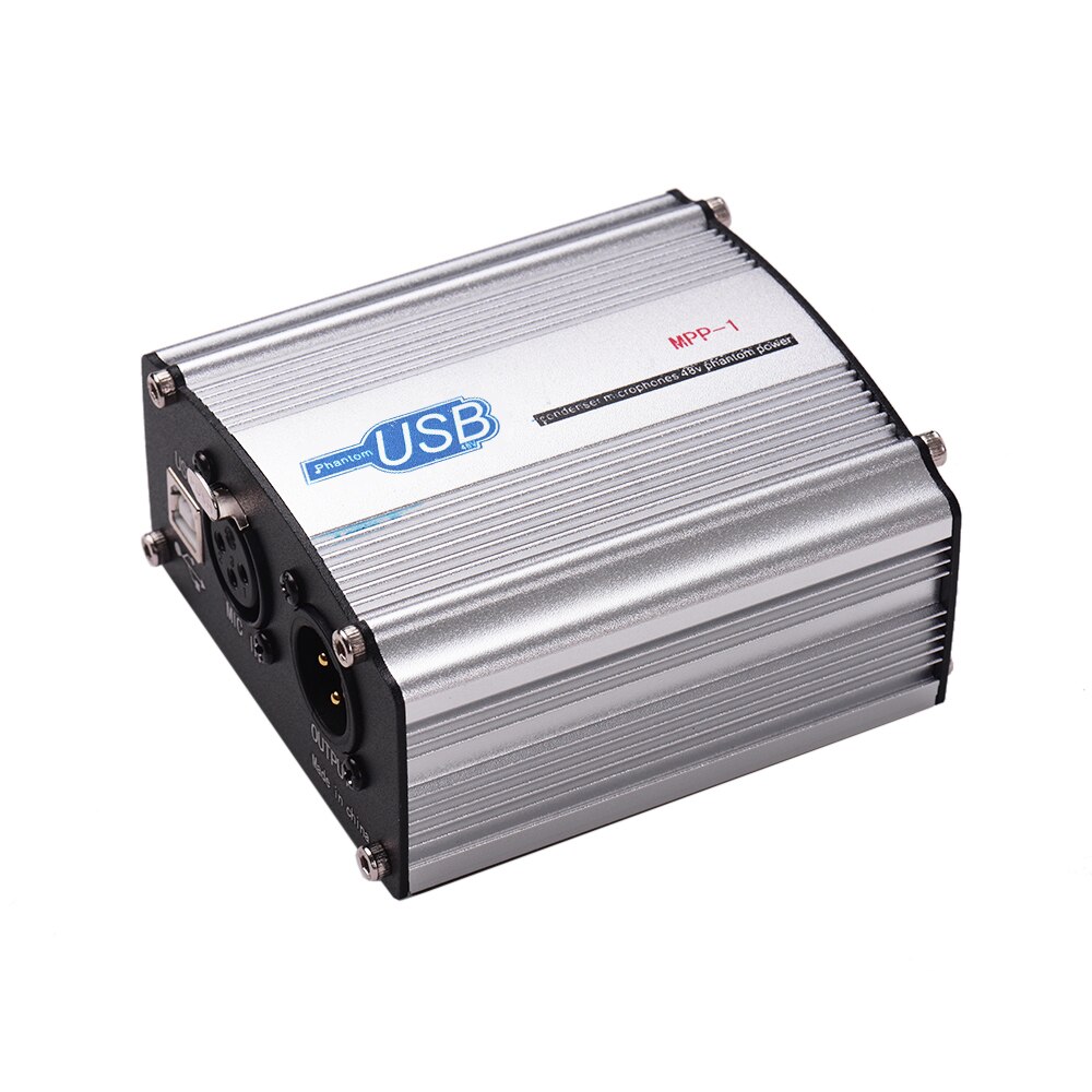 48V Phantom Power Supply Box for Condenser Microphone Studio Music Recording USB-Powered Operation