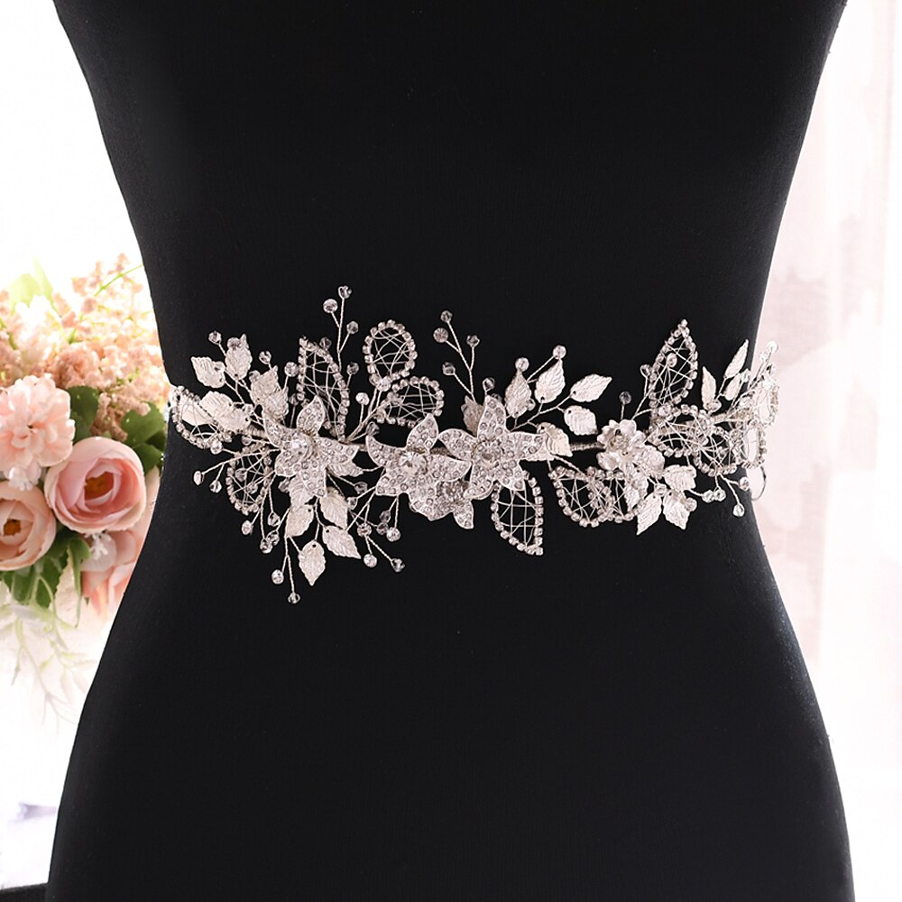 Cinturones de flores de aleación de plata, cinturón de diamantes de imitación para boda, joya femenina, faja para vestido, cinturón nupcial de diamantes de lujo para mujer