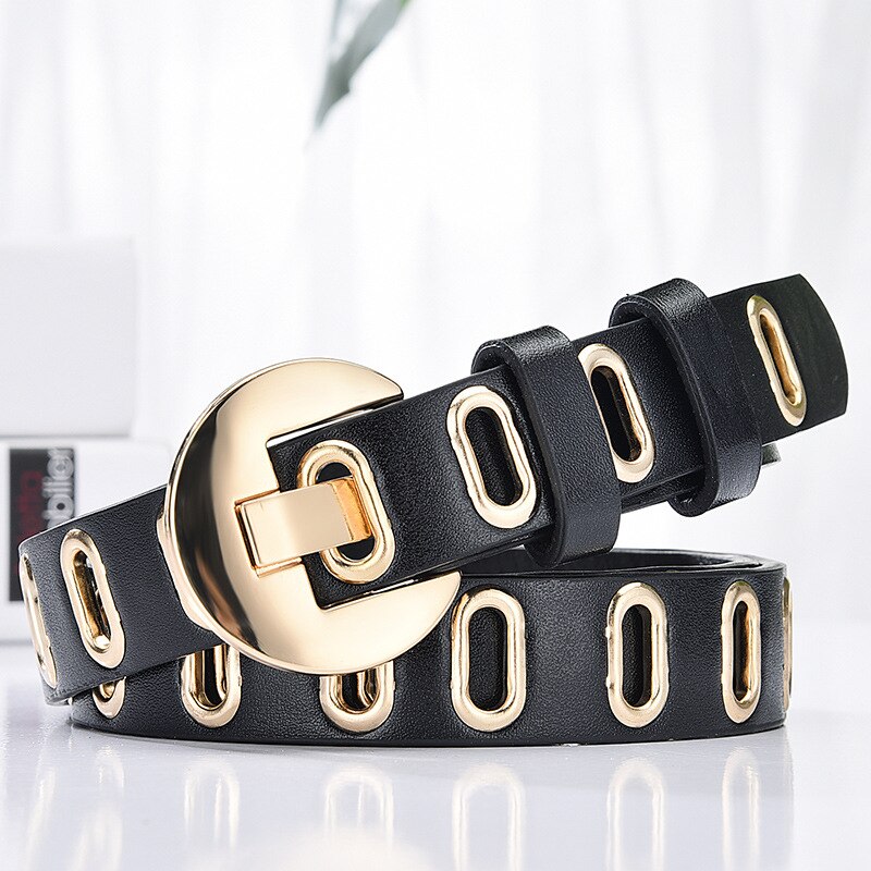 Grunge Women Belt Adjustable Hole Grunge Punk Belts for Women Alloy Pin Buckle Leather Belt for Pants Dresses