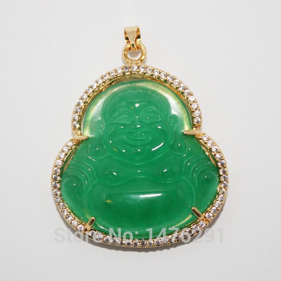 Imperial Green Jades Buddha Inlaid Rhinestone Pendant 1PCS