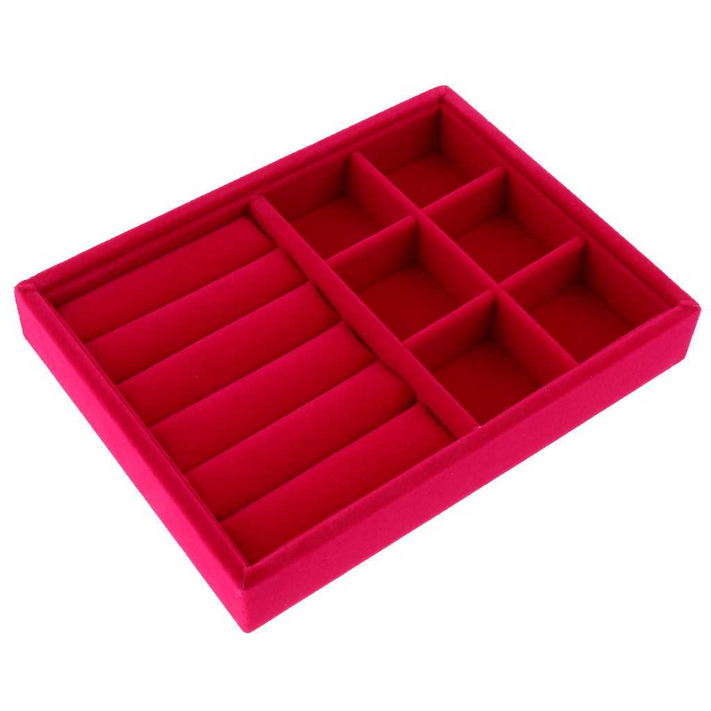 Portable Velvet Jewelry Ring Earring Insert Display Organizer Box Wooden Flat Stackable Tray Drawer Display Show Case: Ring Earrings Tray