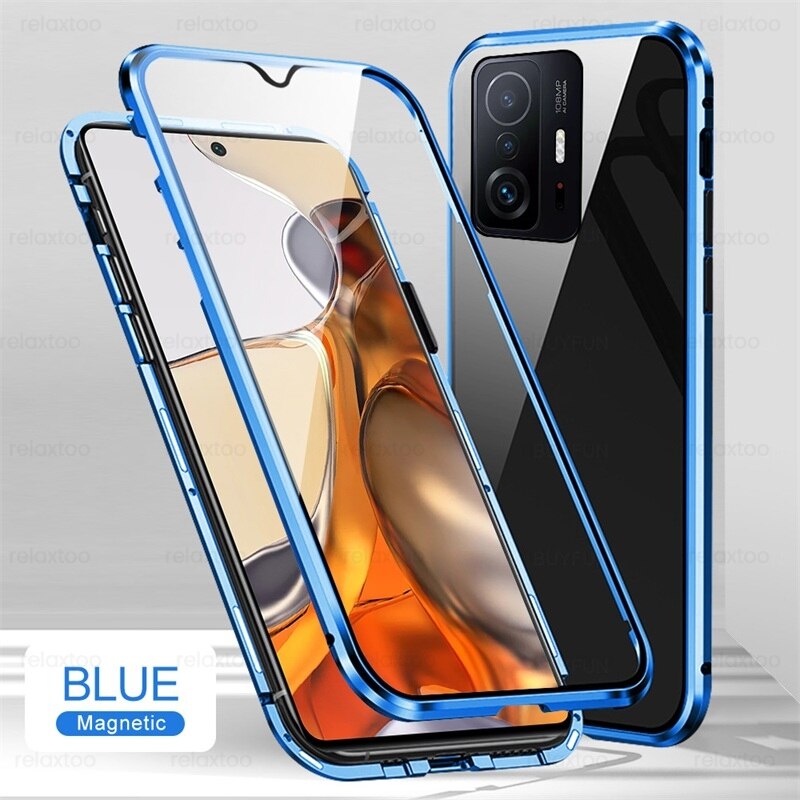 Dla xiaomi 11 t pro case 360 ° dwustronne szkło hartowane magnetyczne klapki xiaomi11t xiomi 11 t mi11t pro metalowy zderzak protect coque: for Xiaomi 11T Pro / blue-04