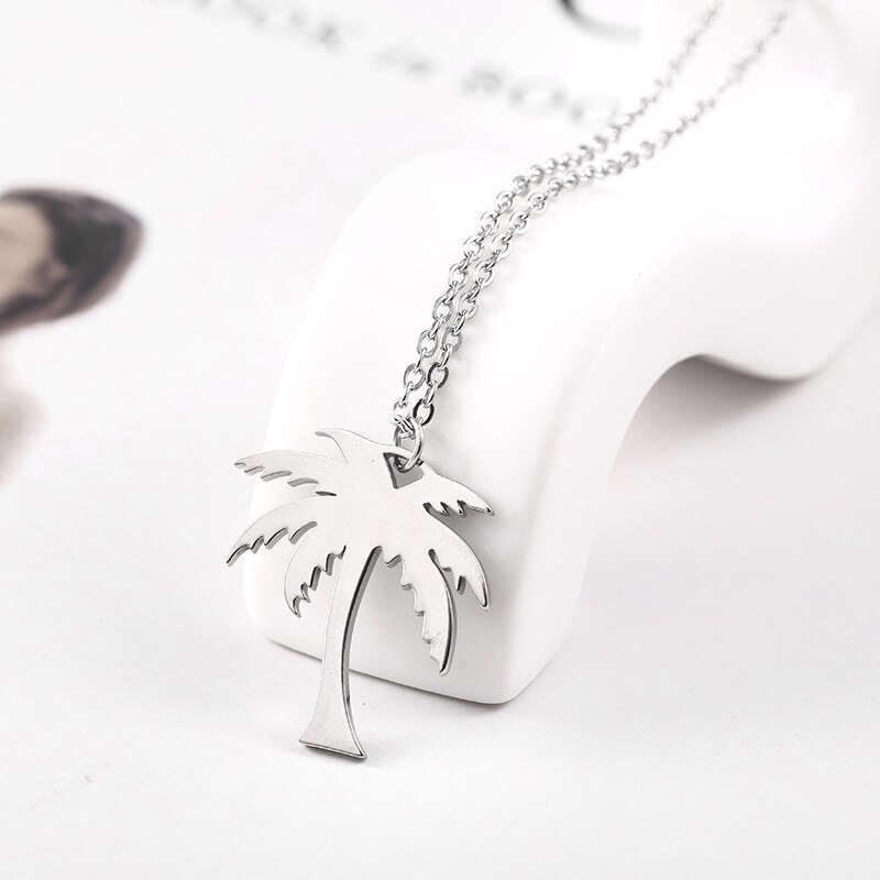 RIR Vrouwen Dainty Gouden Palm Boom Ketting Rvs Coconut Hanger Kettingen Minimalistische Plant Sieraden: Silver