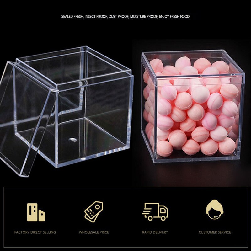 Cajas acrílicas transparentes con cubierta,caja transparente organizador de plástico maquillaje, pequeño , caja de embalaje cuadrada, contenedor de almacenamiento de dulces de comida para el hogar cajas de almace