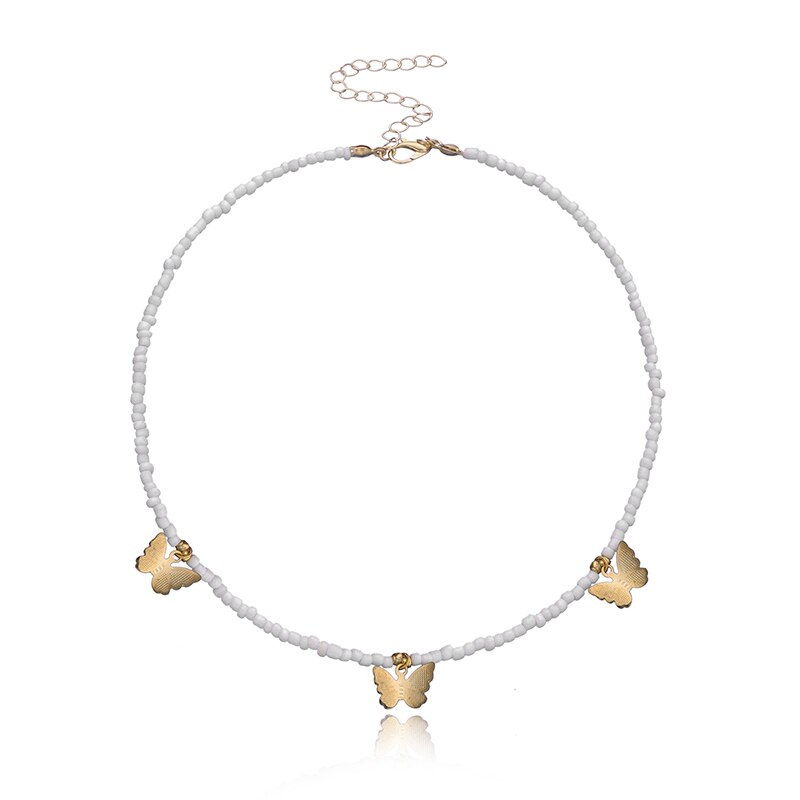 Boho-stijl kleine kralen vlinder hanger ketting voor vrouwen boho korte choker bedel boho ketting coole nek sieraden: Wit
