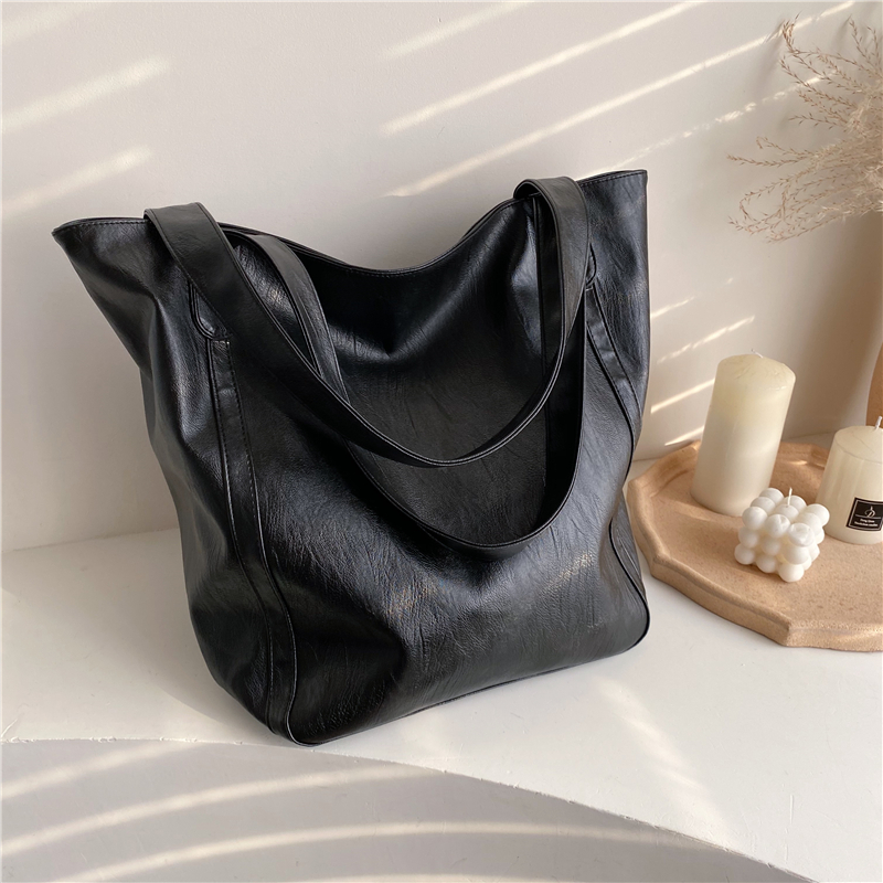 Burminsa Vintage grande capacité sac à bandoulière souple femmes bureau dames grand travail sacs à main de en cuir PU fourre-tout sacs: Classic Black