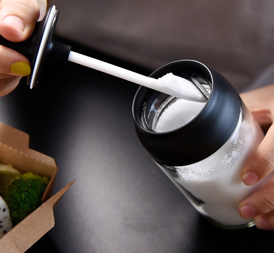 250ml Glass Flavoring Bottle Seasoning Box Seal Damp-proof with Lid and Seasoning Spoon Honey Dippers Oil Brush Store Salt