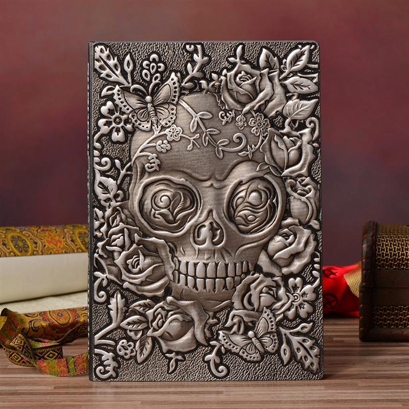 Embossed Skull Pattern Diary Notebook Hardcover PU Notebook Vintage Halloween A5 Diary Book (Random Style)