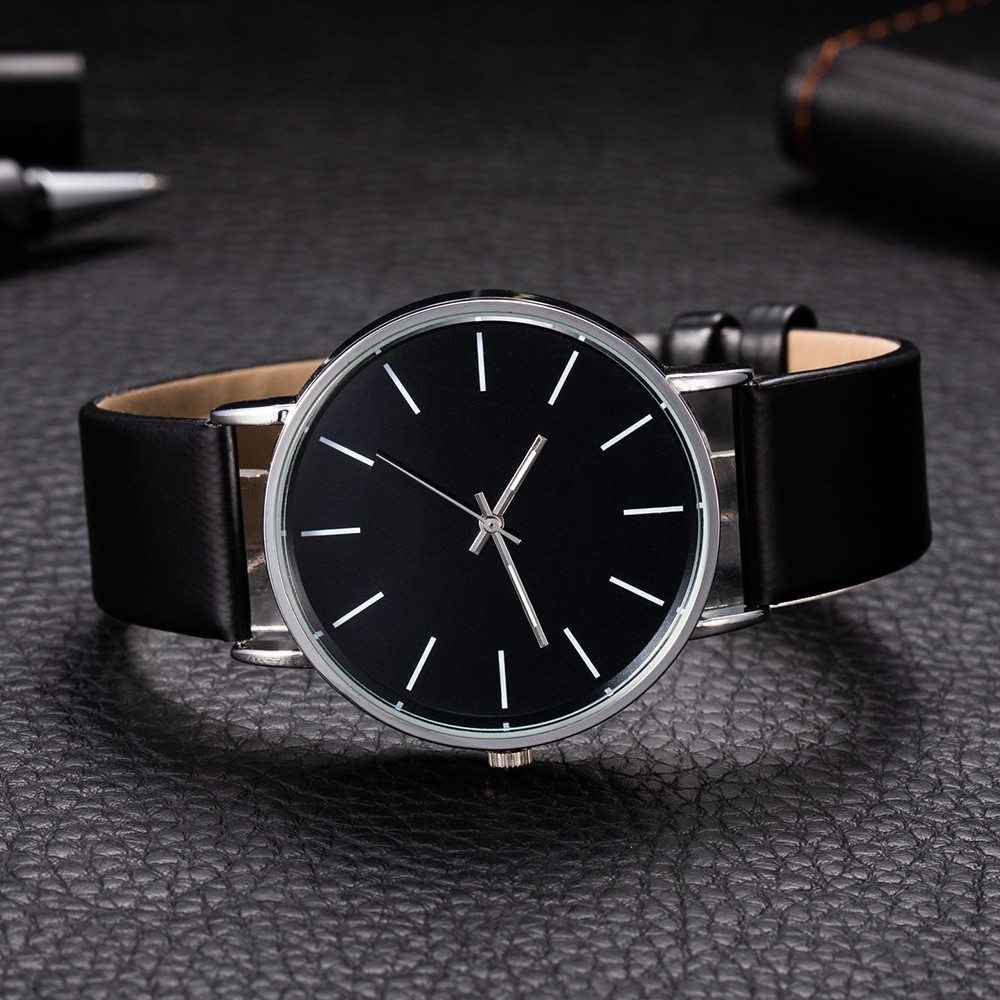 Luksusmærke herreure metal rund urskive analog quartz armbåndsur til mænd og kvinder læderrem afslappet enkelt herreur