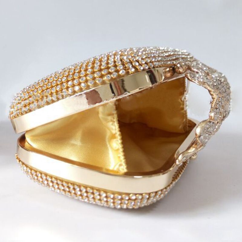 Unique Gold Rhinestone Evening bag Clutch Purse Party Bridal Prom