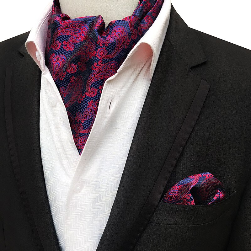 Mans Vintage 100% seda Ascot corbata set de bolsillo a cuadros de lujo Mans Paisley flor corbata pañuelo para hombres