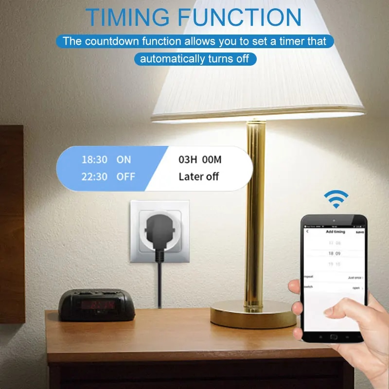 Prise intelligente Tuya WiFi EU Plug, 16 A, 20A, moniteur d'alimentation, télécommande, SmartLife, fonctionne avec Alexa, Yandex, Alice, Google Assistant