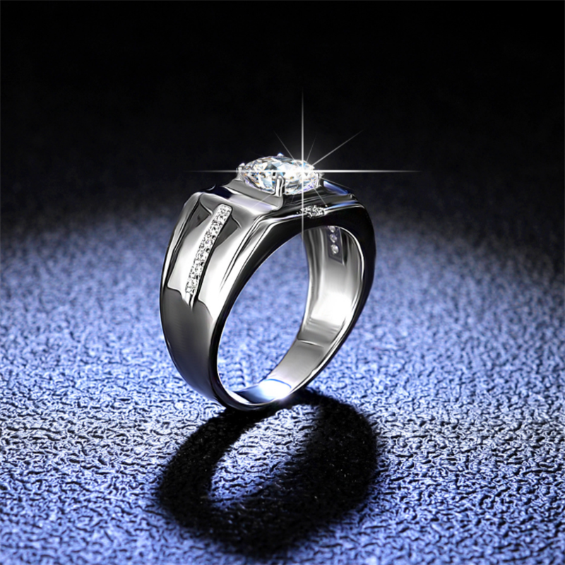 925 Kleurvast Sterling Zilveren Heren Ring D Kleur Mosan Diamant Vier Klauw Ring Wedding Engagement