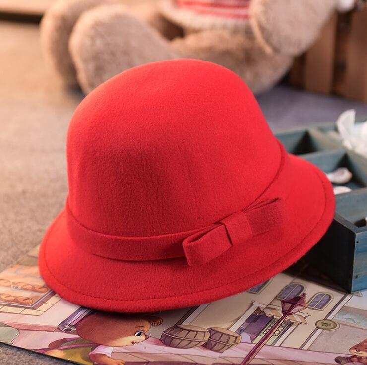 Vintage retro børn barn dreng pige hatte fedora polyester følte knusbar bred kant cloche diskett sol strand cap: Rød