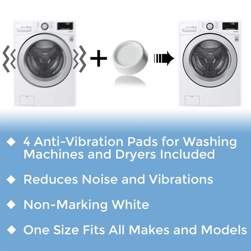 4Pcs White Washing Machine Foot Pads for Anti-vibration Washer and Dryer Anti Slip Mat Rubber Isolation Feet