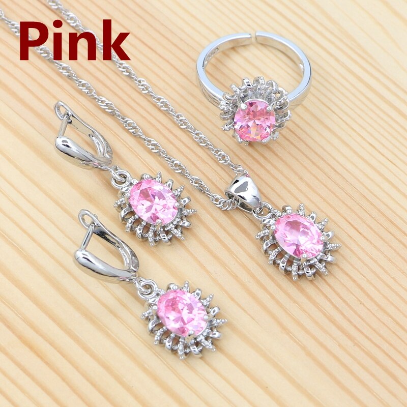 925 Sterling Silber Ohrringe Offenen Ring Halskette Anhänger Grün Zirkonia Zubehör Ethnischen Stil Schmuck Bausatz: Rosa