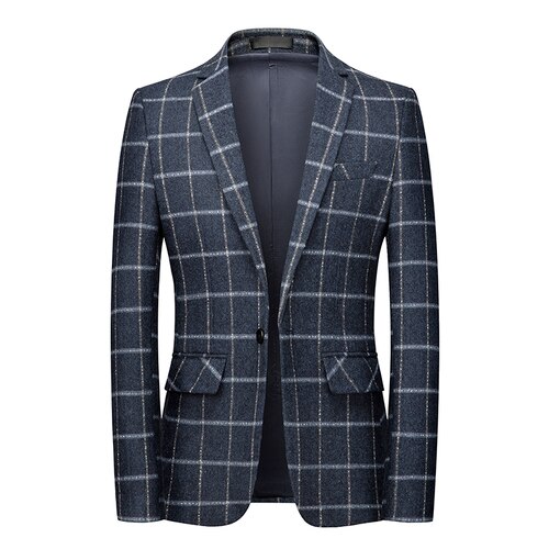 Blouson de costume pour homme, lisible, costume pour homme sauvage, veste de à la , imprimé à carreaux, coupe cintrée, manteau masculin: Blue / 6XL