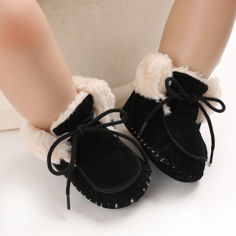 Patpat Winter Baby/Peuter Effen Pluis Lace-Up Strik Katoen Prewalker Schoenen Voor Baby Unisex Sneeuw laarzen: Black / Infant US 3
