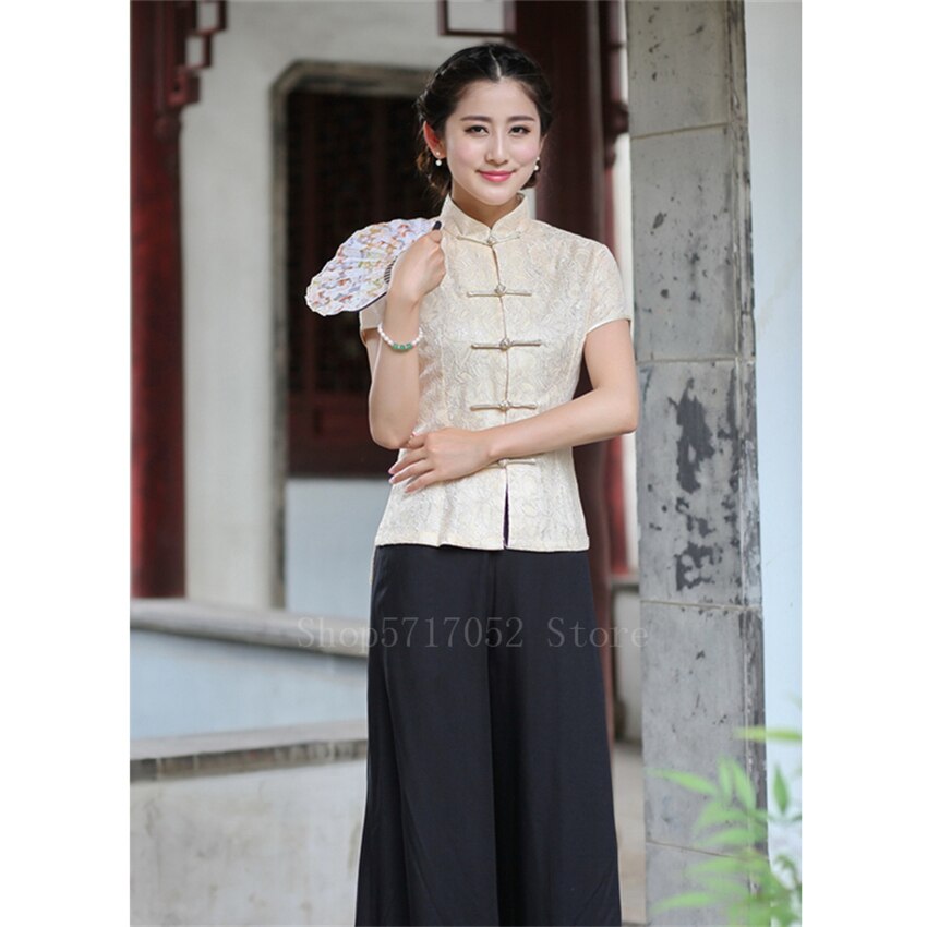 Chinese Qipao Top Traditional Clothing for Women Cheongsam Dress Vintage Print National Oriental Clothes Blouse Party