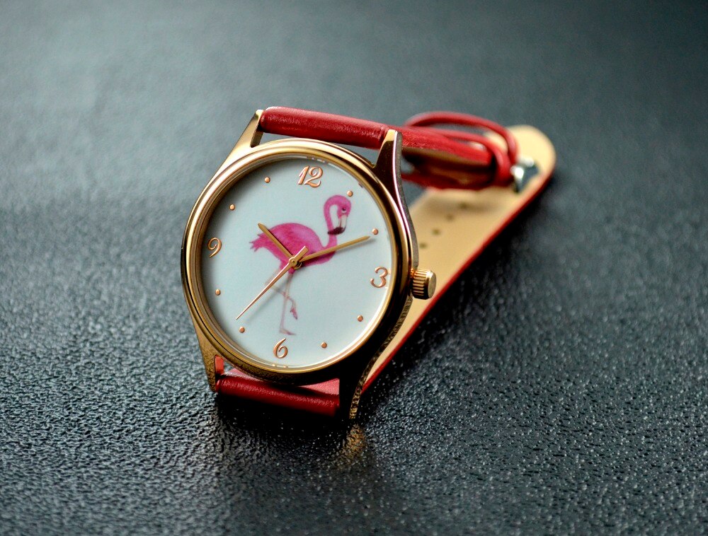 Flamingo Horloge Rode Band Unisex Wereldwijd