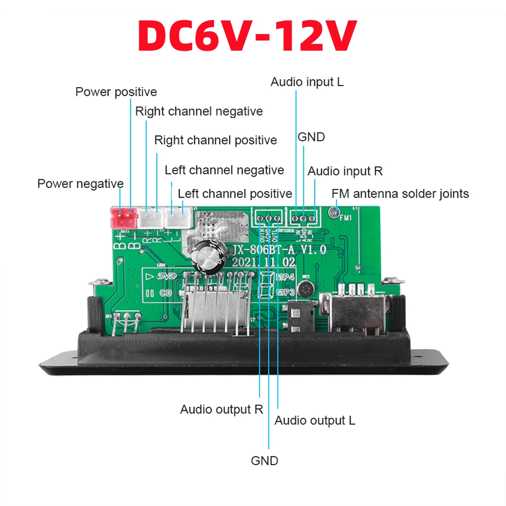 Vivavoce 50W amplificatore MP3 scheda di decodifica schermo a colori DC 12V Bluetooth V5.0 lettore MP3 per auto modulo di registrazione USB FM AUX Radio