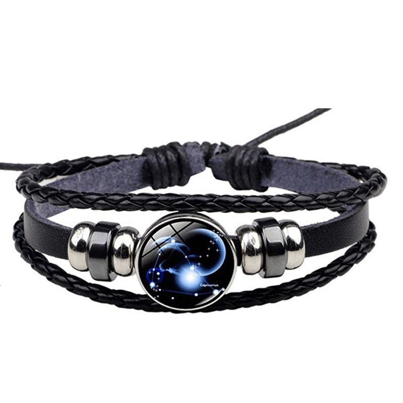 Læderarmbånd til kvinder rustfrit stål par armbånd kæde tolv konstellationer mænd armbånd mandlig tilbehør boho smykker