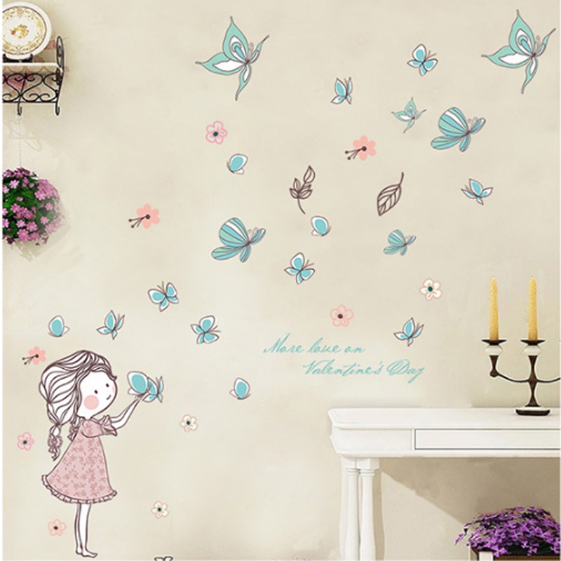 Flying butterfly stickers for girls Wall, girls room, home decor, art mural, cartoon stickers, kids room wallpaper