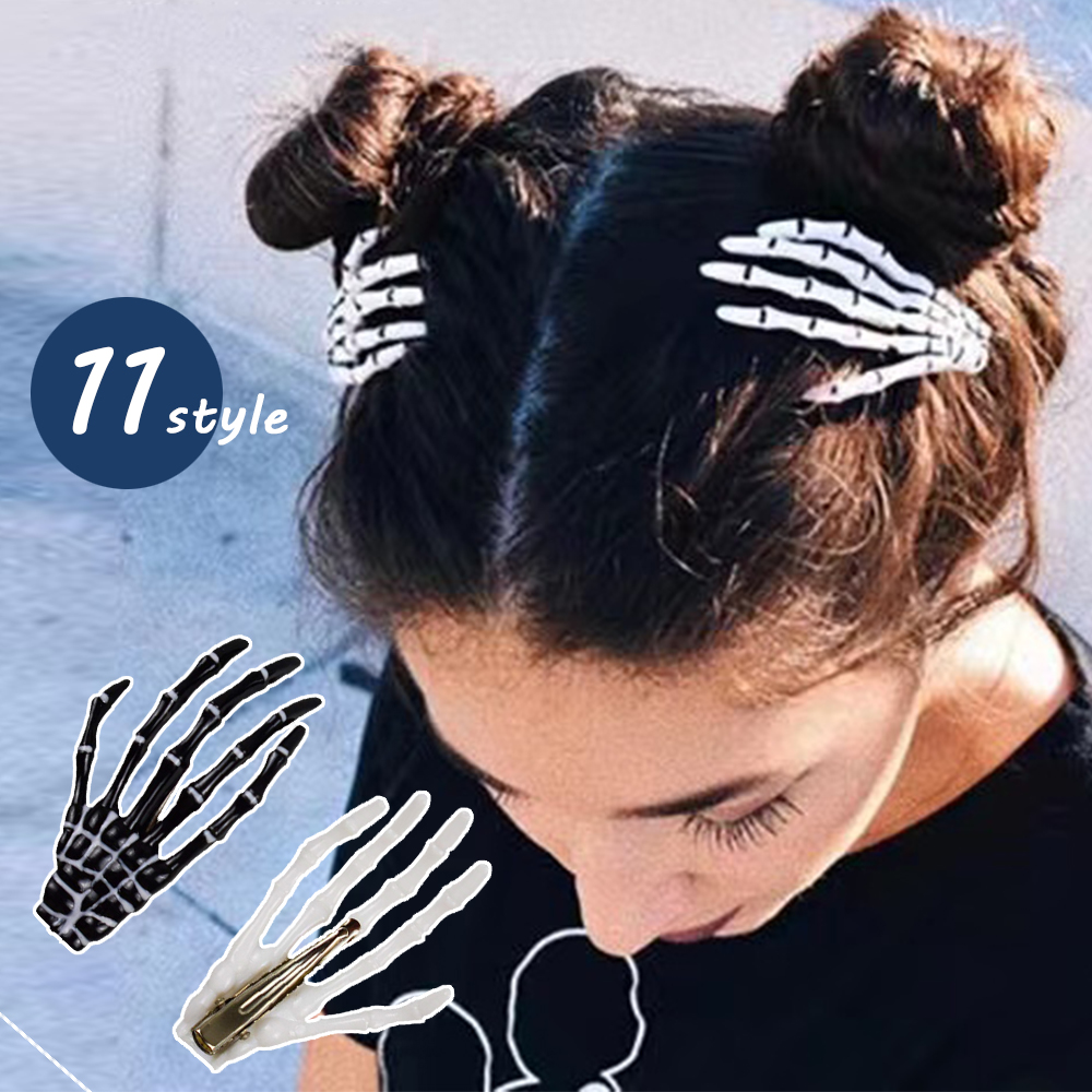 Fermaglio per capelli a mano con scheletro creativo per donna ragazza stile gotico forcina colorata trucco di Halloween copricapo per feste accessori per capelli