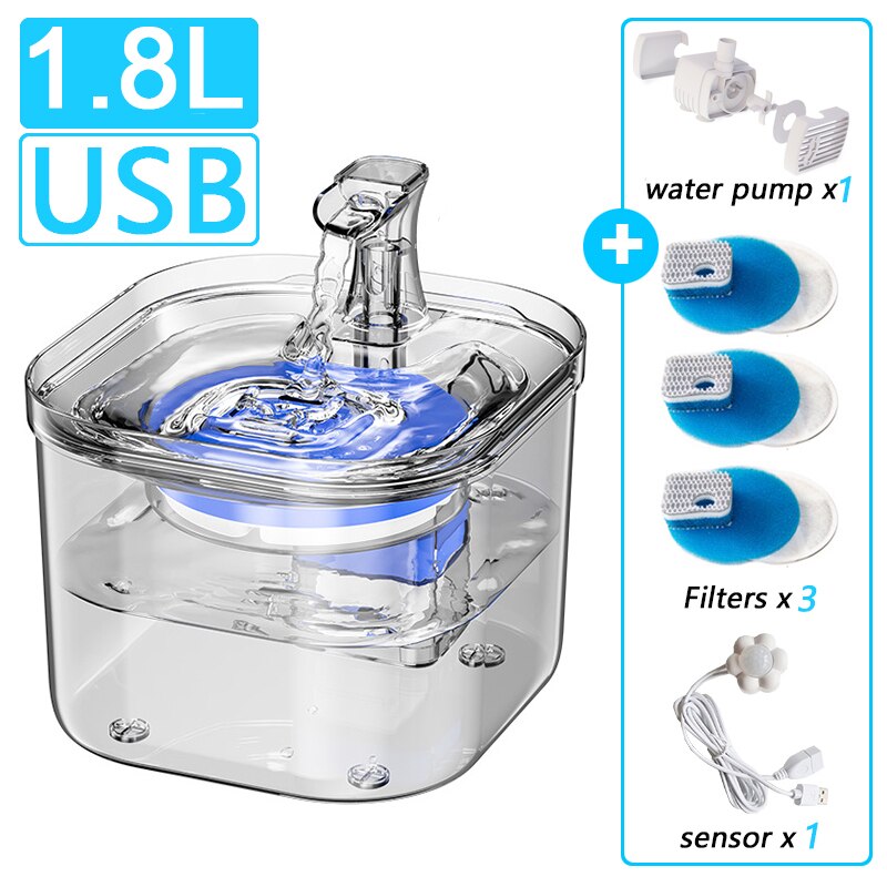 Kat Fontein Rvs Kat Drinker Sensor Automatische Circulerende Huisdier Drankje Water Dispenser Met Filters Katten Fontein: 1.8L-X3Filter-Sensor