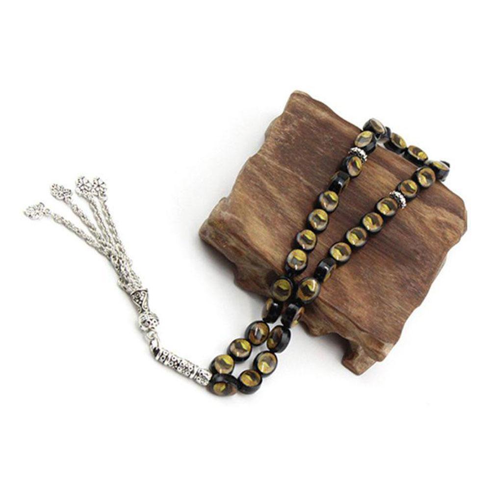 Rosario Misbaha Tasbeeh Tasbih musulmán negro pulsera cuentas Rosario de oración forma Tasbih musulmán Alá islámico redondo cuentas O1N3
