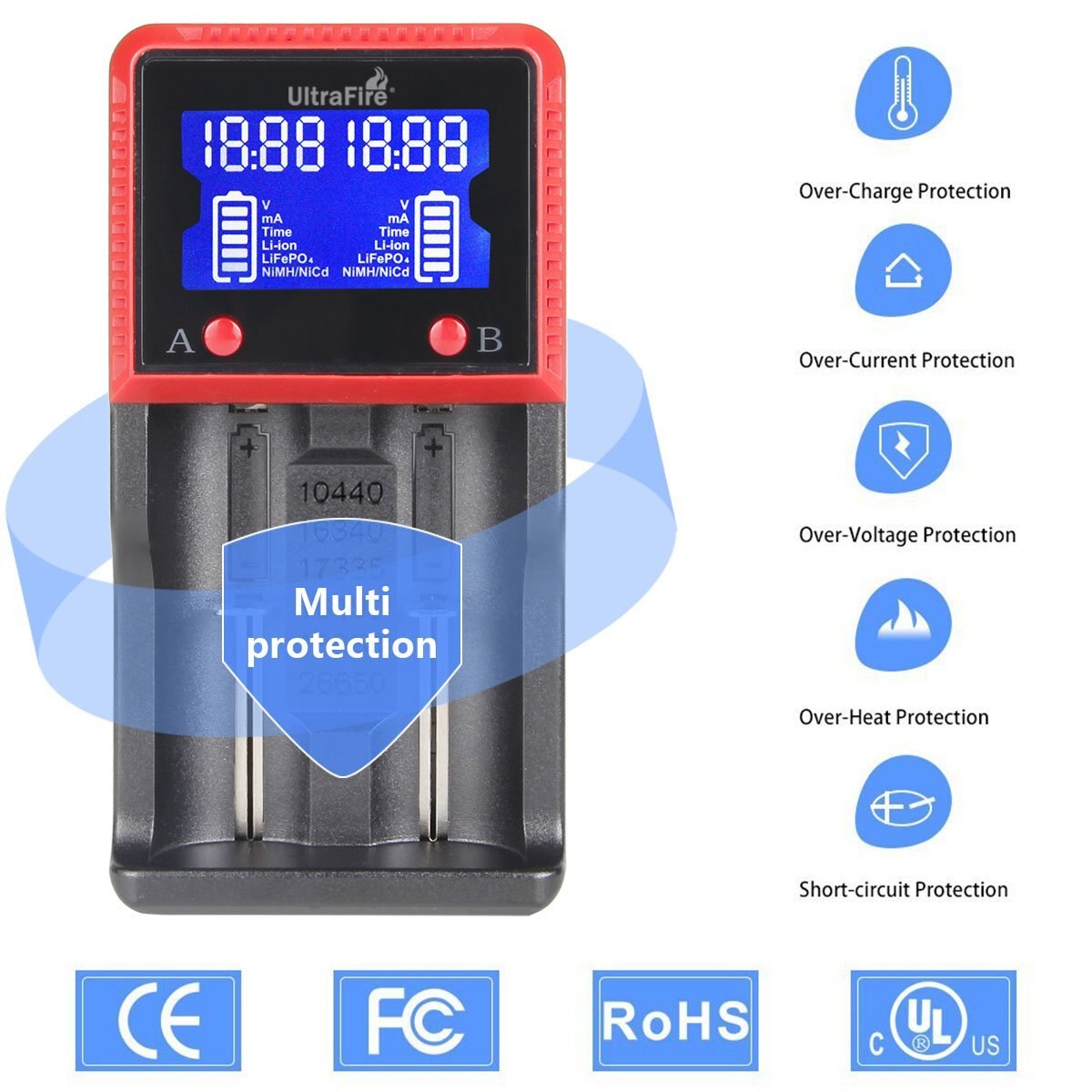 Universal Battery Charger H2 Portable Travel Speedy Smart Charger LCD Display Charger for Rechargeable Batteries