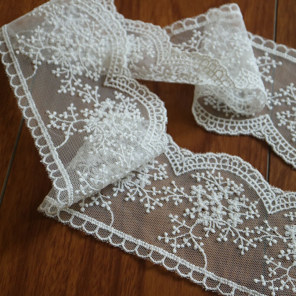 Adornos de encaje de algodón bordado de 5 yardas para ropa, adornos de encaje de flores suaves y cintas de costura para manualidades, accesorios DIY para vestidos: FSFH-6550-5yR13