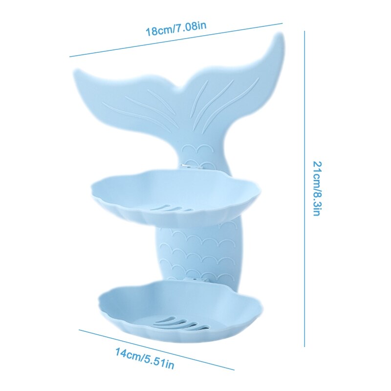 Double Layer Soap Rack Bathroom Soap Dish Wall Mounted Soap Container Fish Shaped Sponge Holder Wall Draining Shelf
