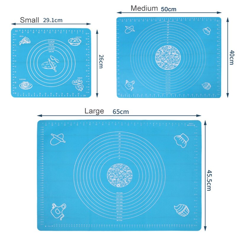 Stor storlek silikon bakningsmatta med skala för rullning av degmatta kök nonstick liner pad för tårta pasta pizza verktyg