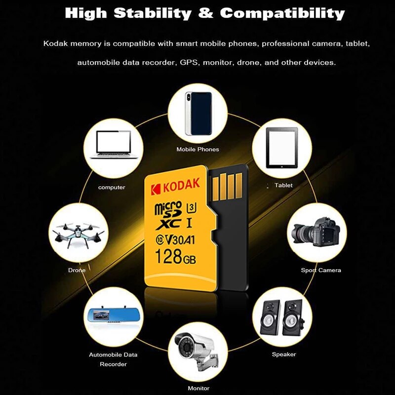 Kodak – carte mémoire micro sd, 100 mo/s, 128 go/32 go/64 go, Ultra TF, classe 10, V30, U3, pour appareil photo et téléphone macbook
