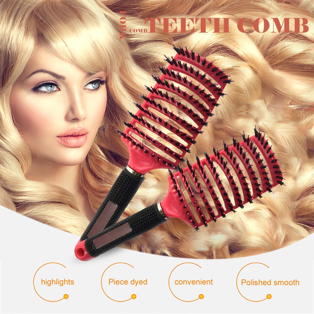 Grote Haarborstel Ontwarren Haar Massage Relax Hoofdhuid Kam Met Varkenshaar Nylon Vrouwen Salon Nat Krullend Kappers Beauty Styling Gereedschap