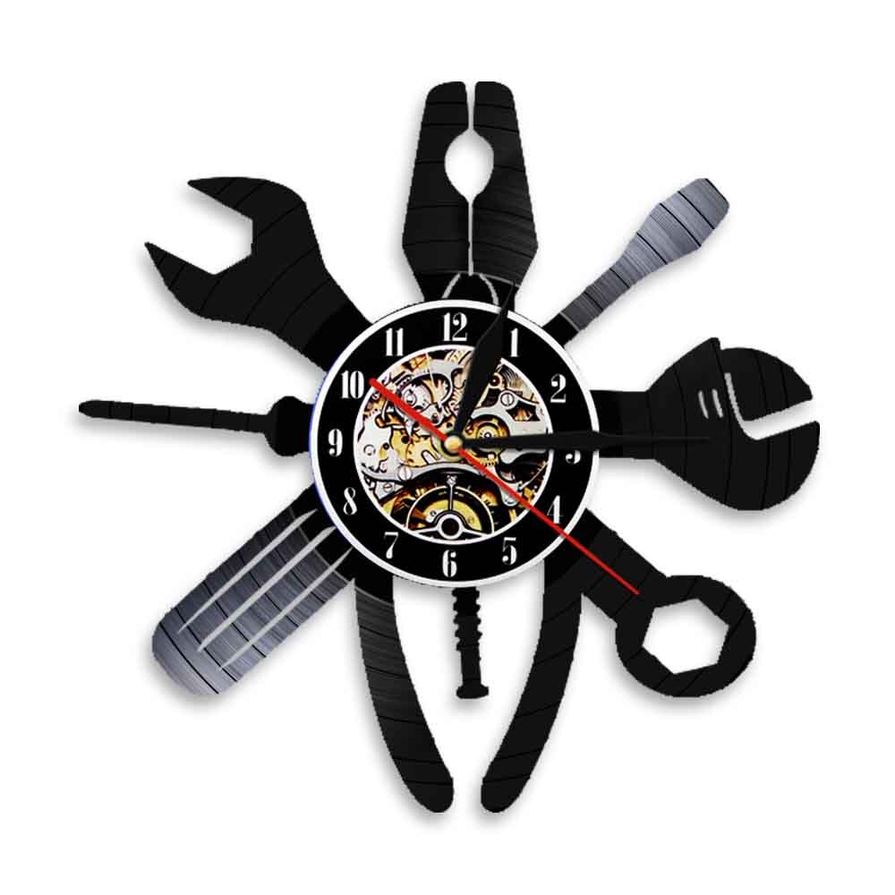 1 pièce plombier réparation outils LED veilleuses vinyle horloge murale Illustration Garage mur Art exclusif suspension lampe: No Led