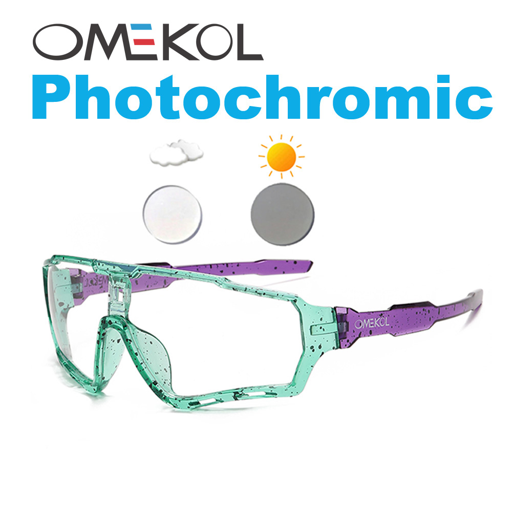OMEKOL Brand Photochromic Sport Cycling Glasses Men Women Outdoor Sun Glasses Bike Bicycle Eyewear MTB Baseball Sunglasses: green