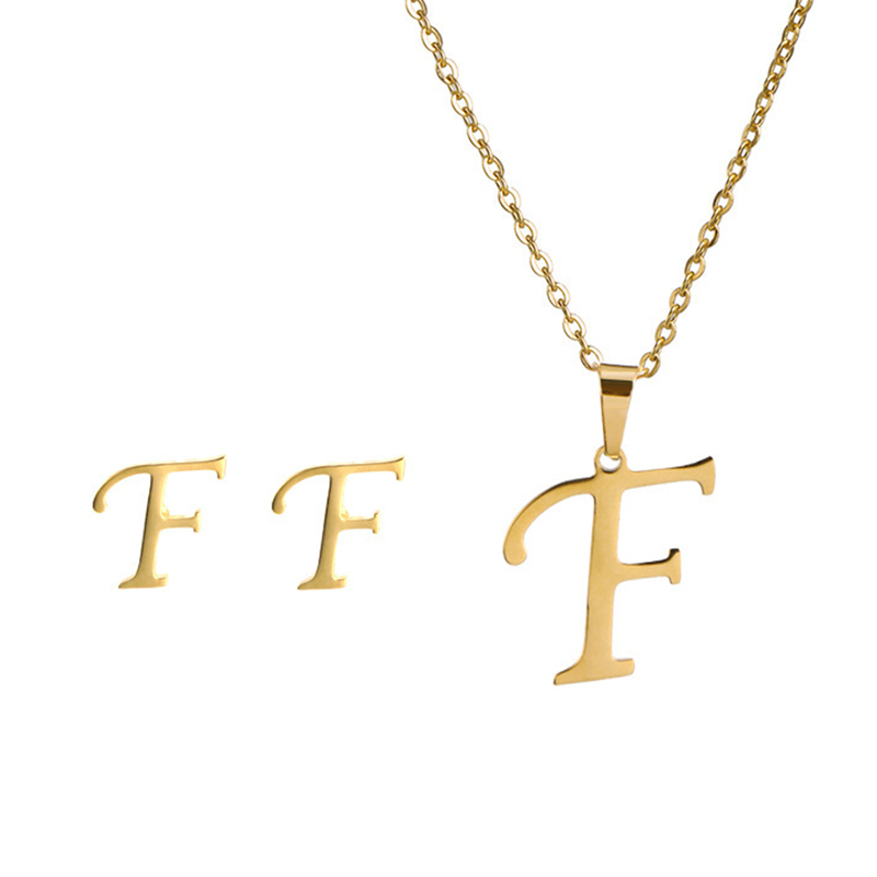Edelstahl A-Z Alphabet Initial Halskette 26 Englisch Buchstaben Ohrringe Halskette Für Frauen einstellen Personalisieren Schmuck: Schwarz / Hellgelb Farbe